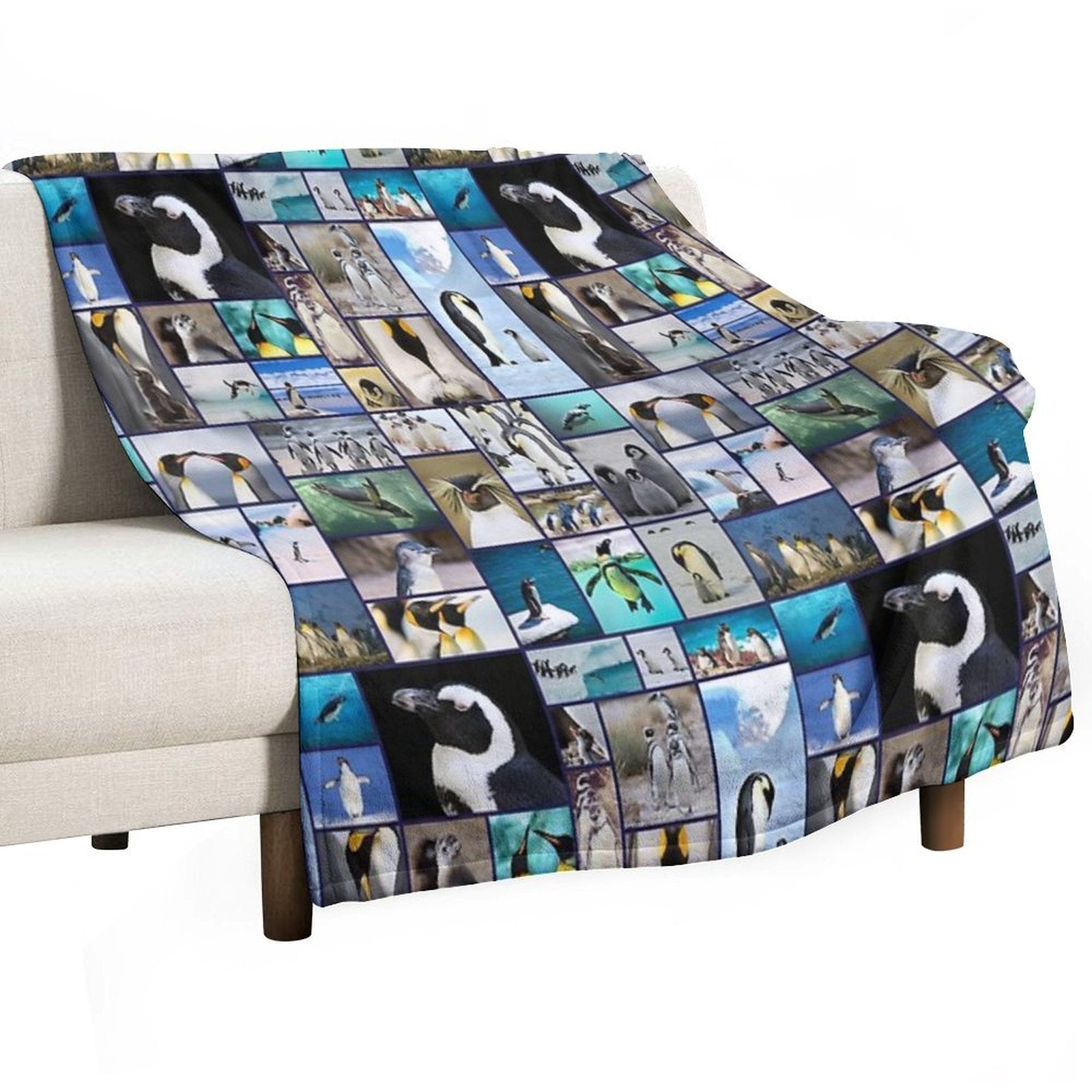 Penguin Pattern Photo Collage Quick-dry Throw Blanket