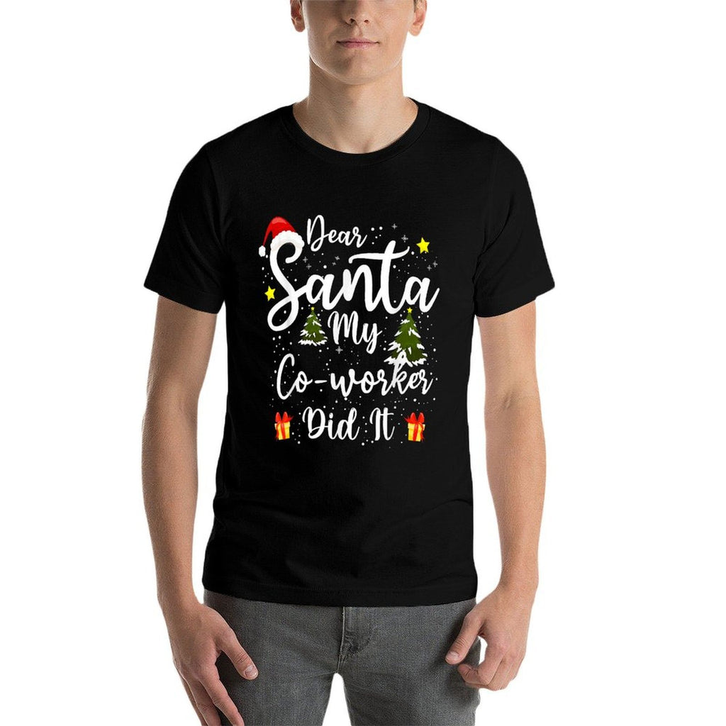 Dear Santa My Co-worker Did It Funny Christmas Outfit Pajama  Ribbed Collar T-Shirt