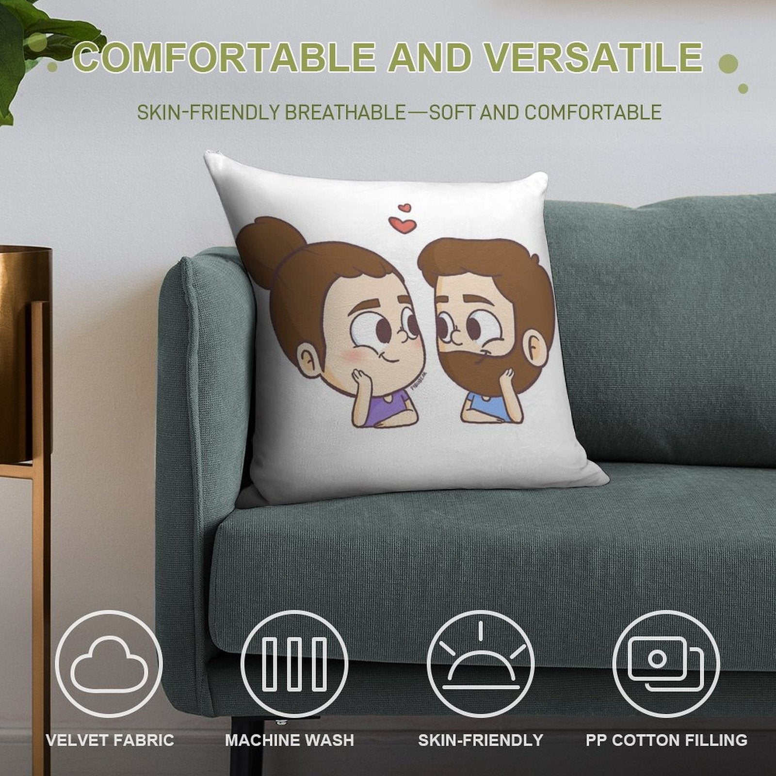 Together - Pibubear Soft Washable Throw Pillow