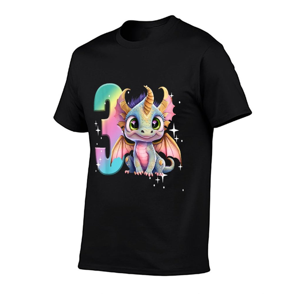 3rd Birthday Dragon Party Rainbow Girl Toddler Three 3  Wrinkle-resistant T-Shirt