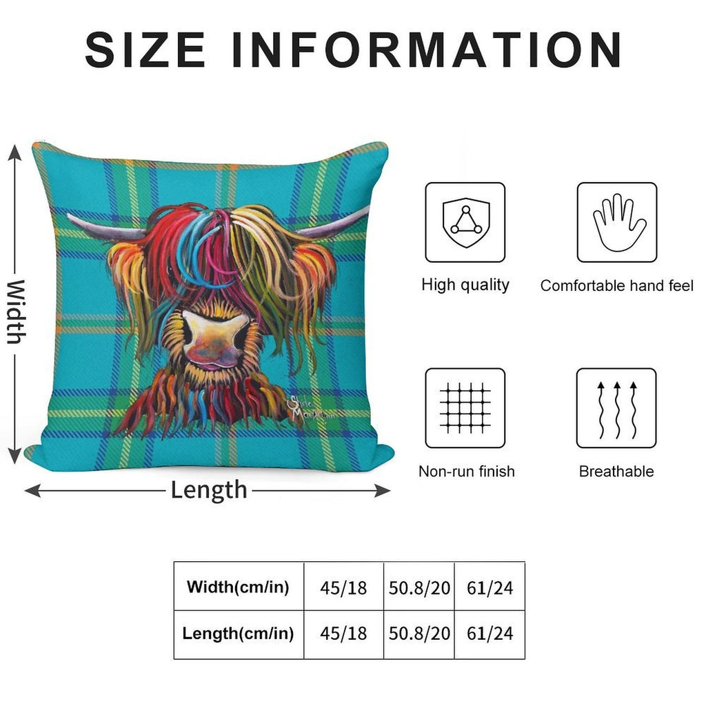 SCoTTiSH HiGHLaND CoW ' TaRTaN NeLLY B ' by SHiRLeY MacARTHuR Soft Fade-Resistant Throw Pillow