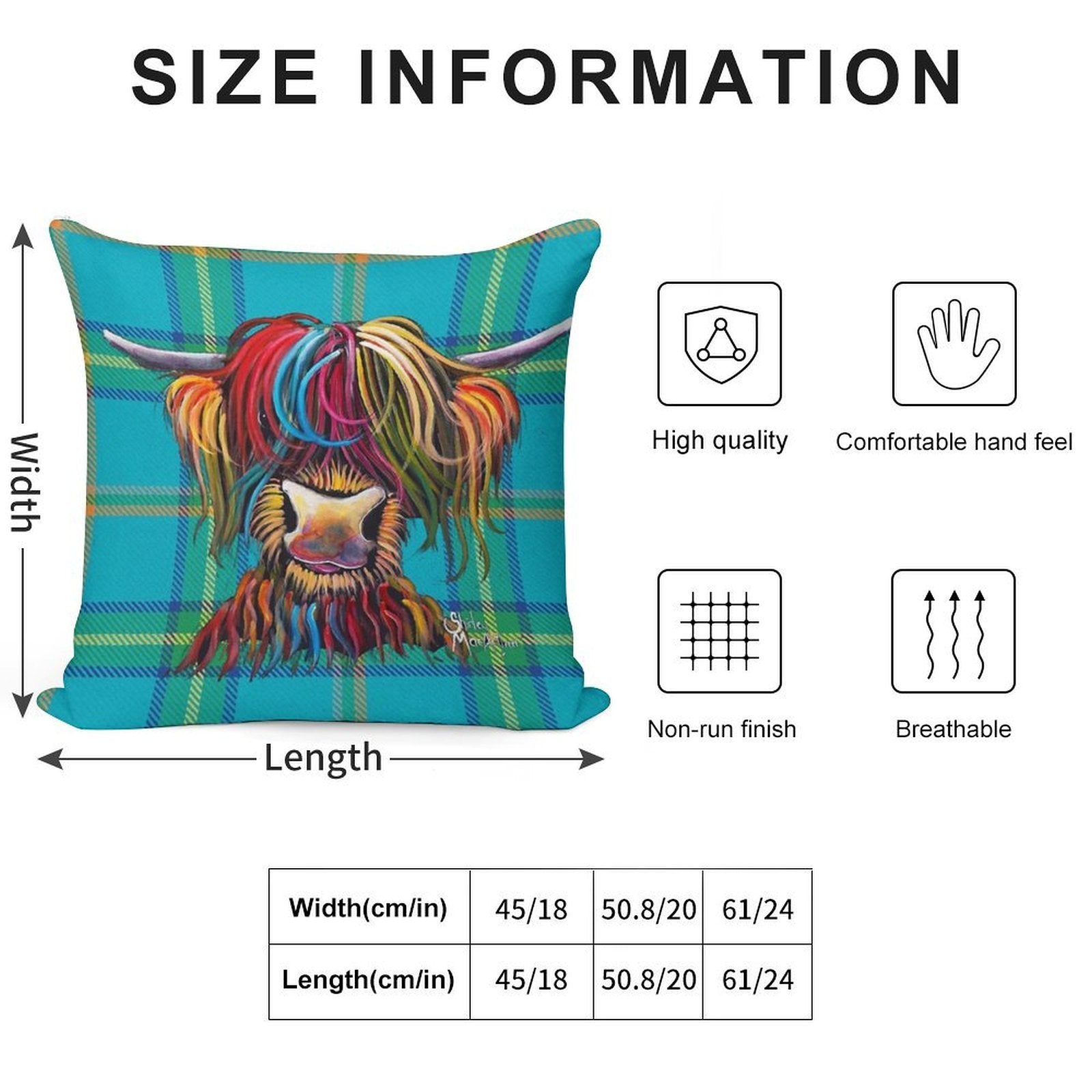 SCoTTiSH HiGHLaND CoW ' TaRTaN NeLLY B ' by SHiRLeY MacARTHuR Soft Fade-Resistant Throw Pillow