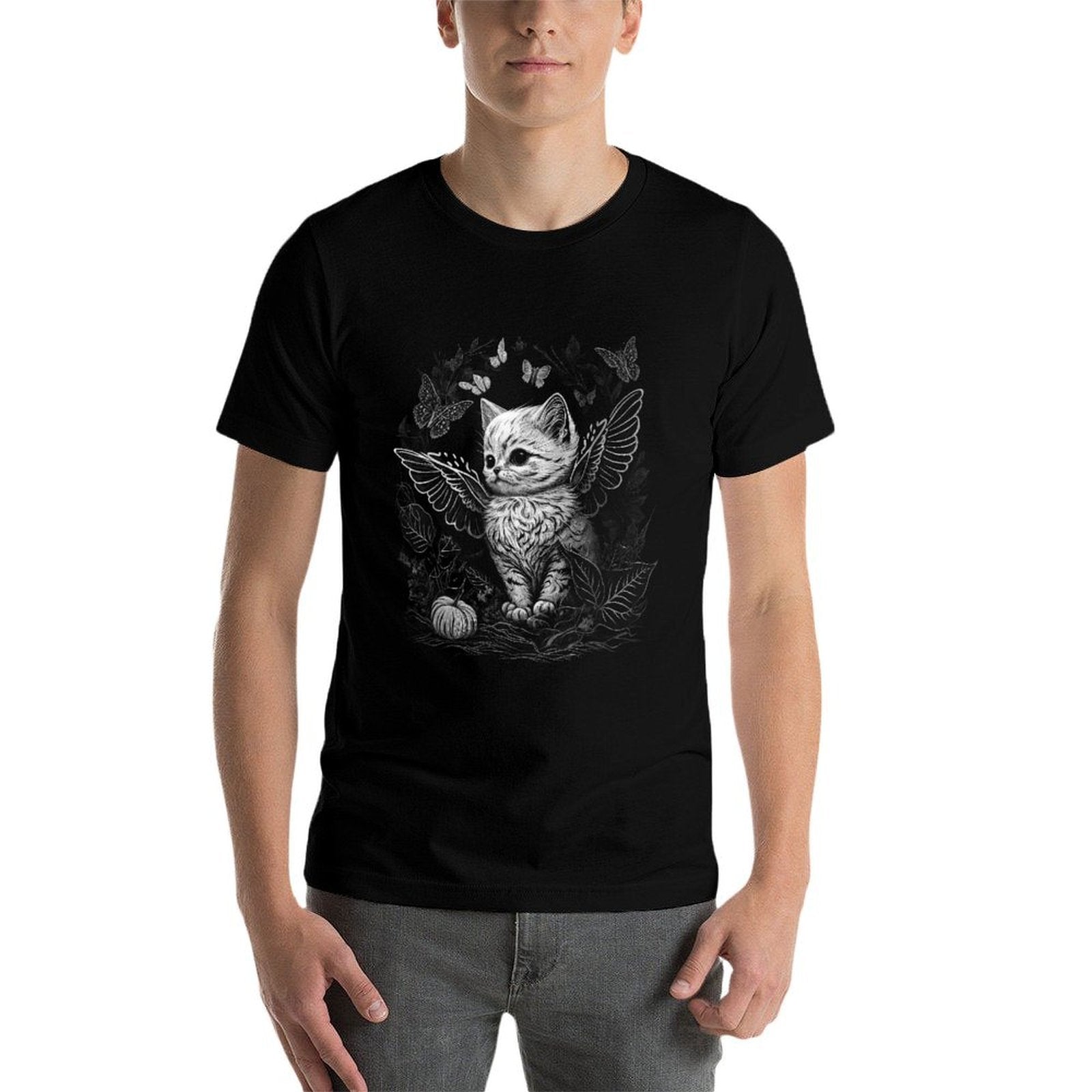 Cute Fairycore Floral Cat Aesthetic Girls Women Graphic  Vintage-inspired T-Shirt
