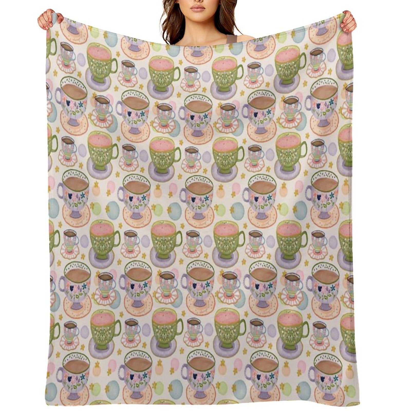 Fancy A Cup of Tea Watercolour Pattern Premium Throw Blanket