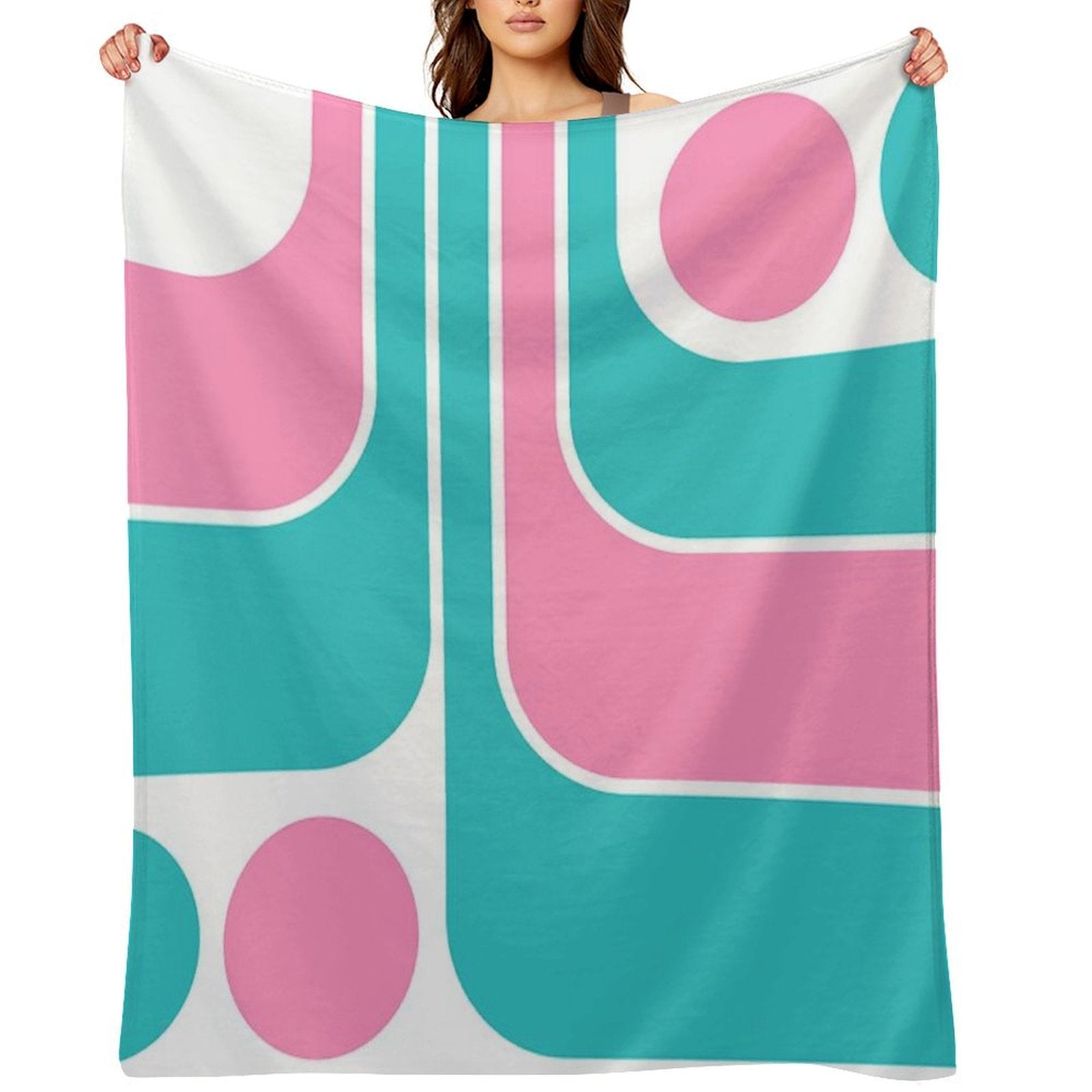 Retro Geometric Design in Pink And Turquoise Lightweight Throw Blanket
