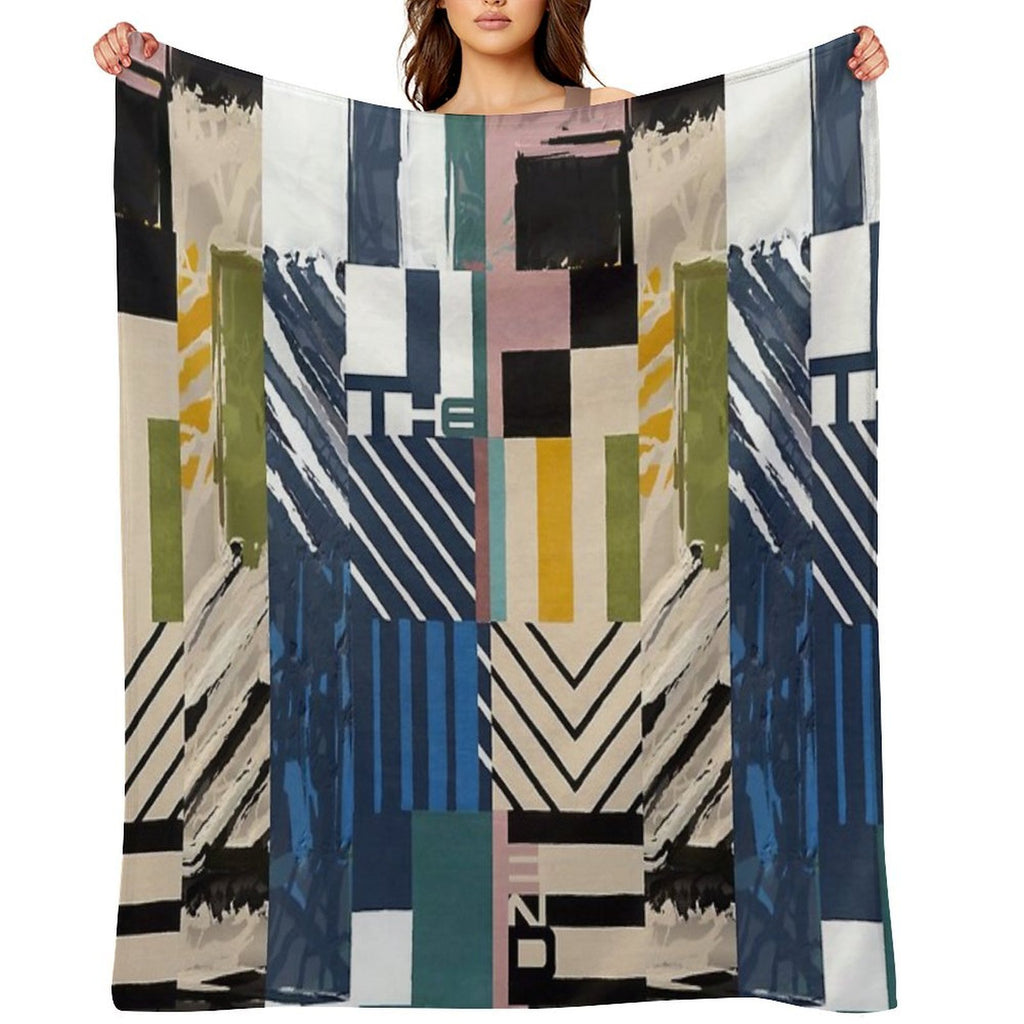 The End Cubic Abstract - Geometric Design  - Half And Half Pink Orange Black Green Cream Blue, Teal, White Lilac Travel-friendly Throw Blanket