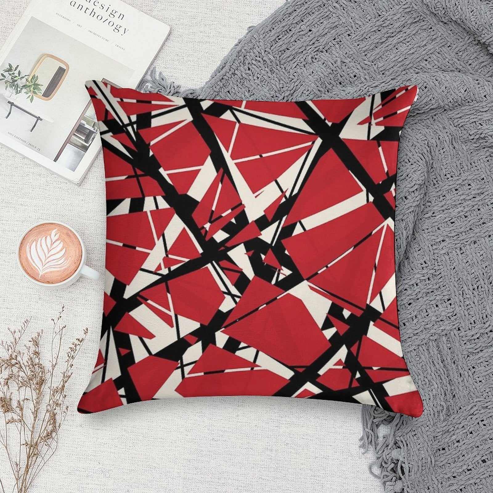EVH Authentic Stripes Design (red) Soft Hidden Zipper Throw Pillow