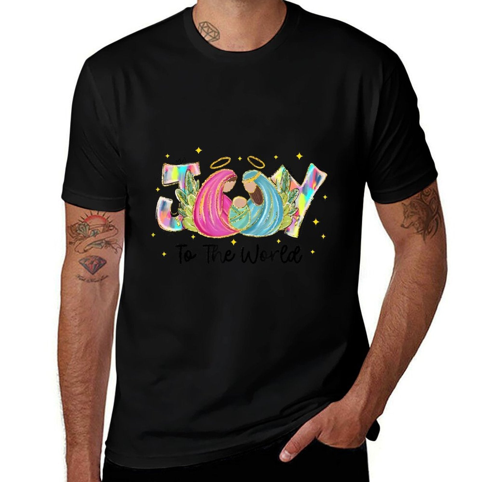 Joy To The World Nativity Baby Jesus Manger Christmas  Cotton T-Shirt