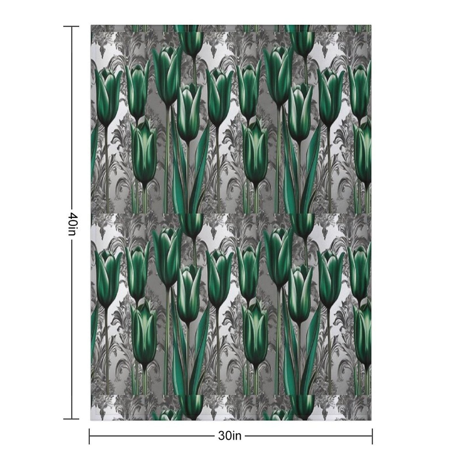 Emerald Green Tulips with Silver Baroque Compact Throw Blanket