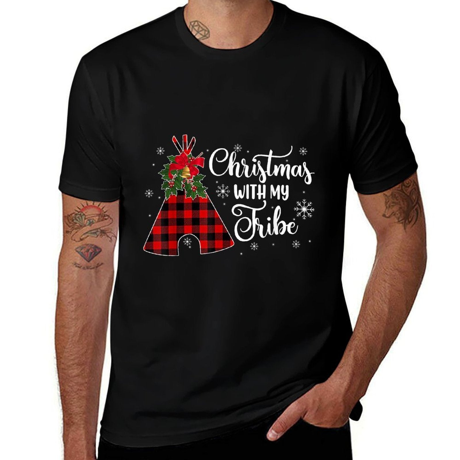 Christmas Party With My Tribe Buffalo Plaid Family Pajama  Trendy Pattern T-Shirt