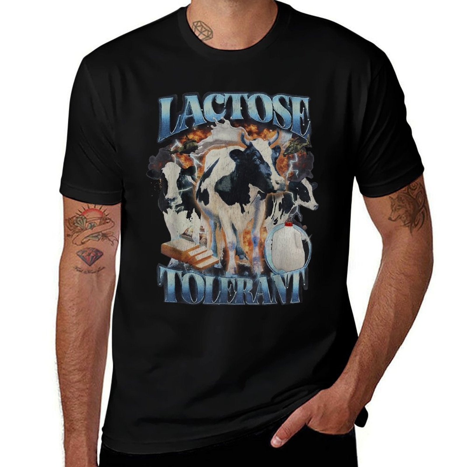Lactose Tolerant Funny Cow Farm Milk Men Women  Graphic-printed T-Shirt