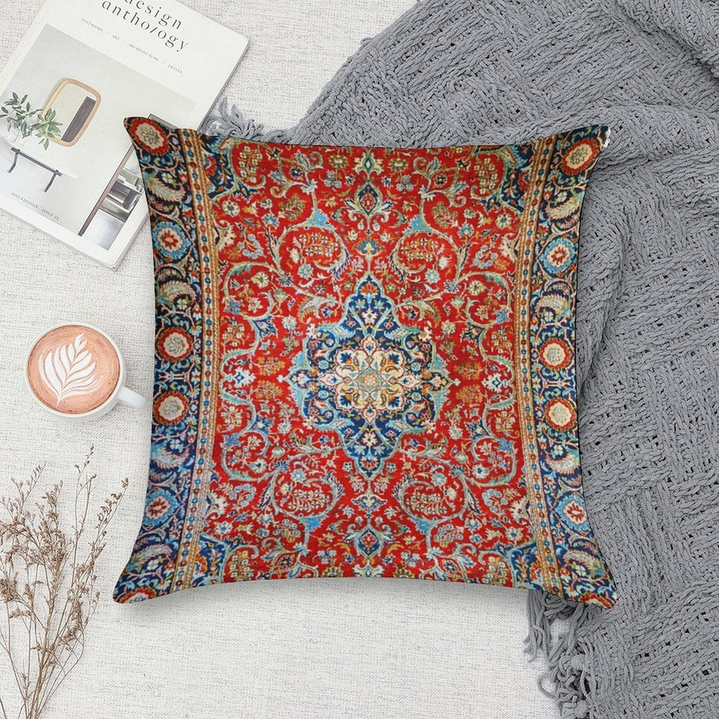 Red Blue Antique Floral Persian Carpet Print Soft Anti-Pilling Throw Pillow