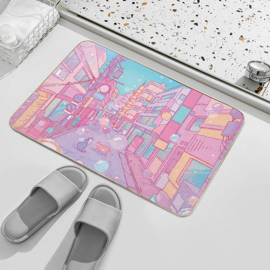 The Cute Cats in The Tokyo Streets (Soft Pastel Version)  Toxin-Free Bath Mat