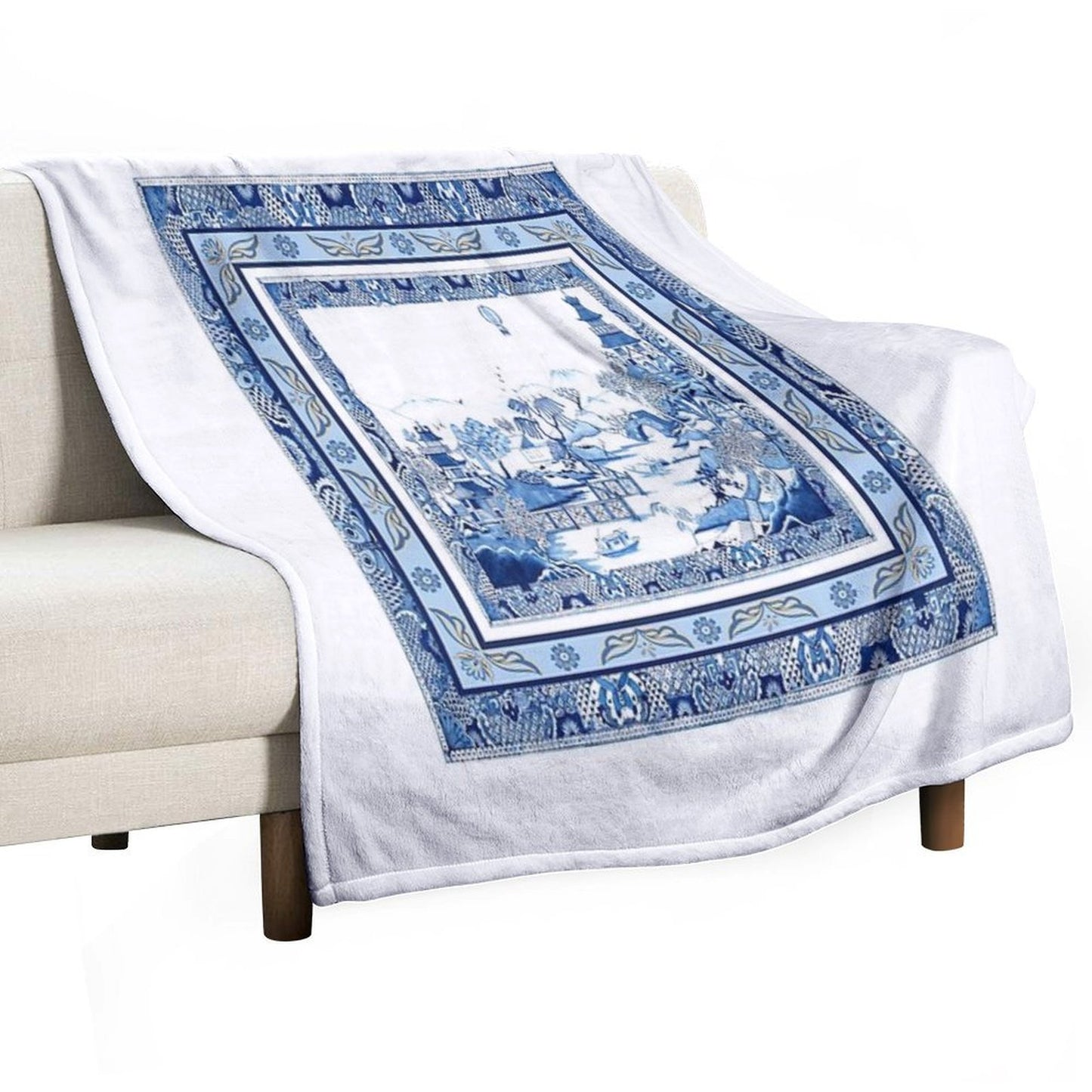 Blue Willow Double Frame Durable Throw Blanket