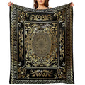Gold Ornate Baroque Gold Black Greek Meander Machine-washable Throw Blanket