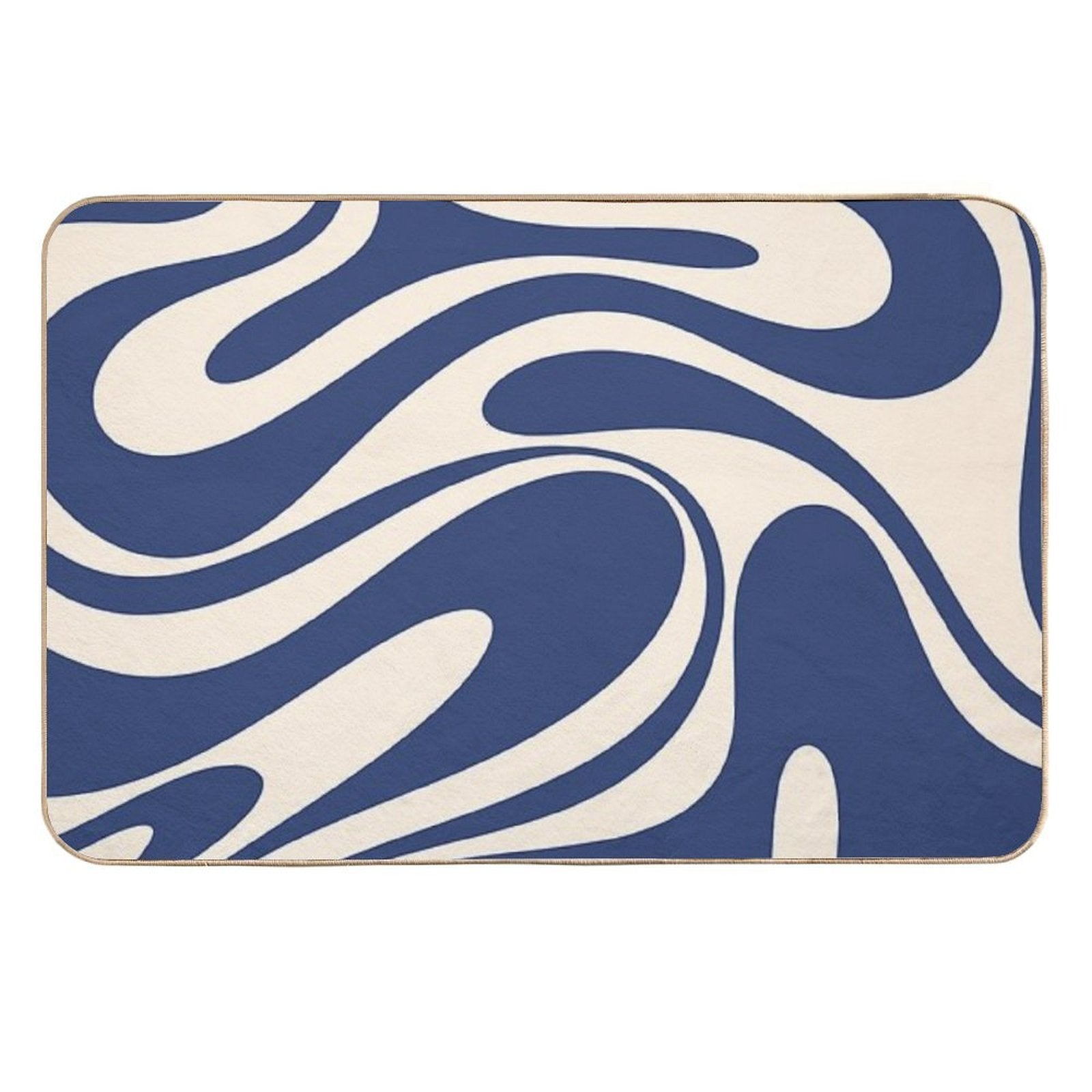 Retro Fantasy Swirl Abstract in Blue And Cream  High-Traffic Bath Mat
