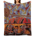 Authentic Aboriginal Art - Uluru  Ayers Rock Compact Throw Blanket