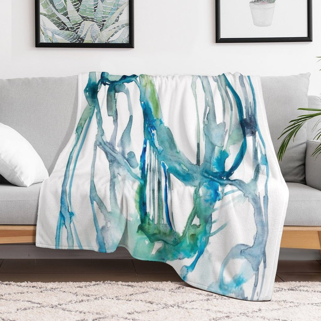 Blue Abstract Watercolor Painting Sustainable Throw Blanket