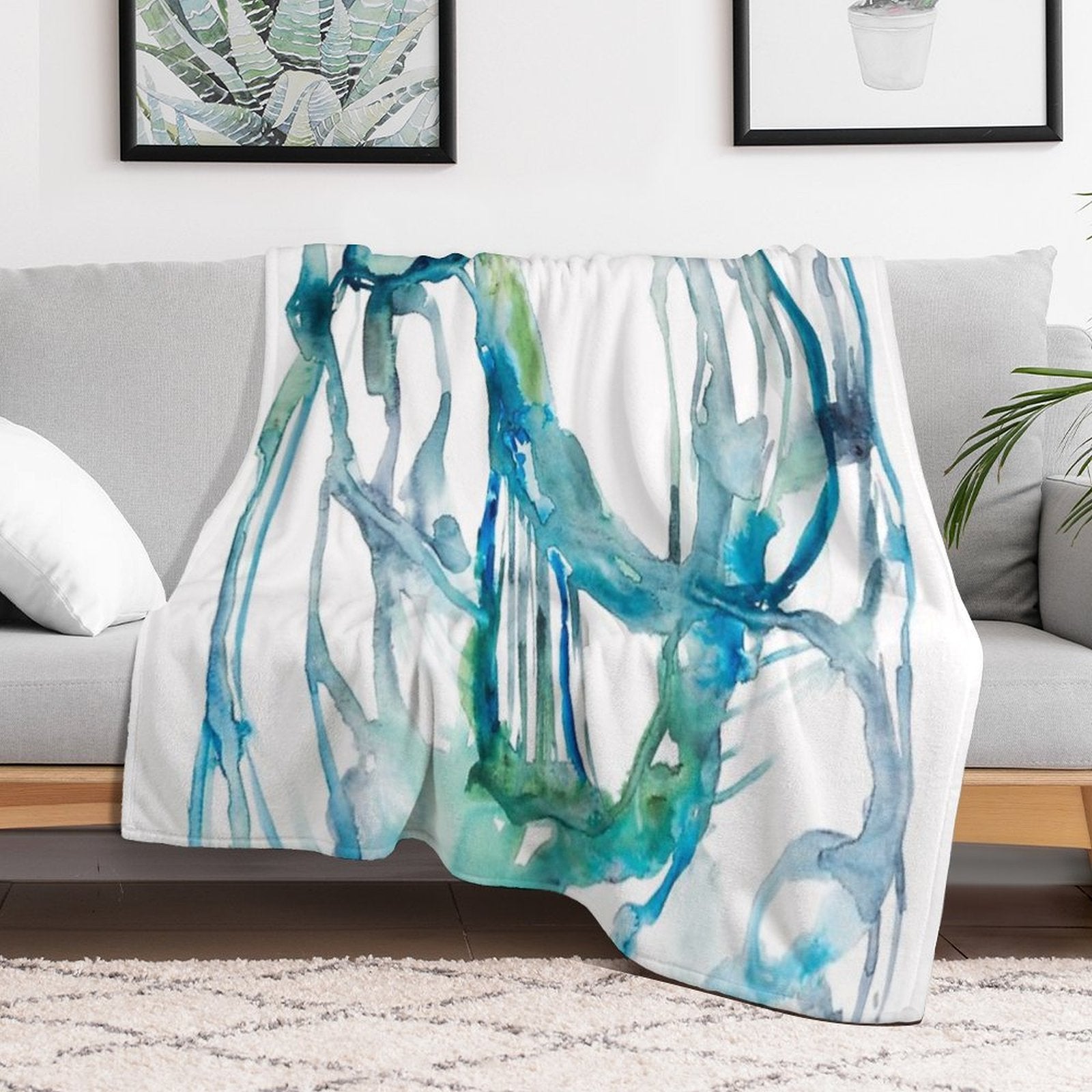 Blue Abstract Watercolor Painting Sustainable Throw Blanket