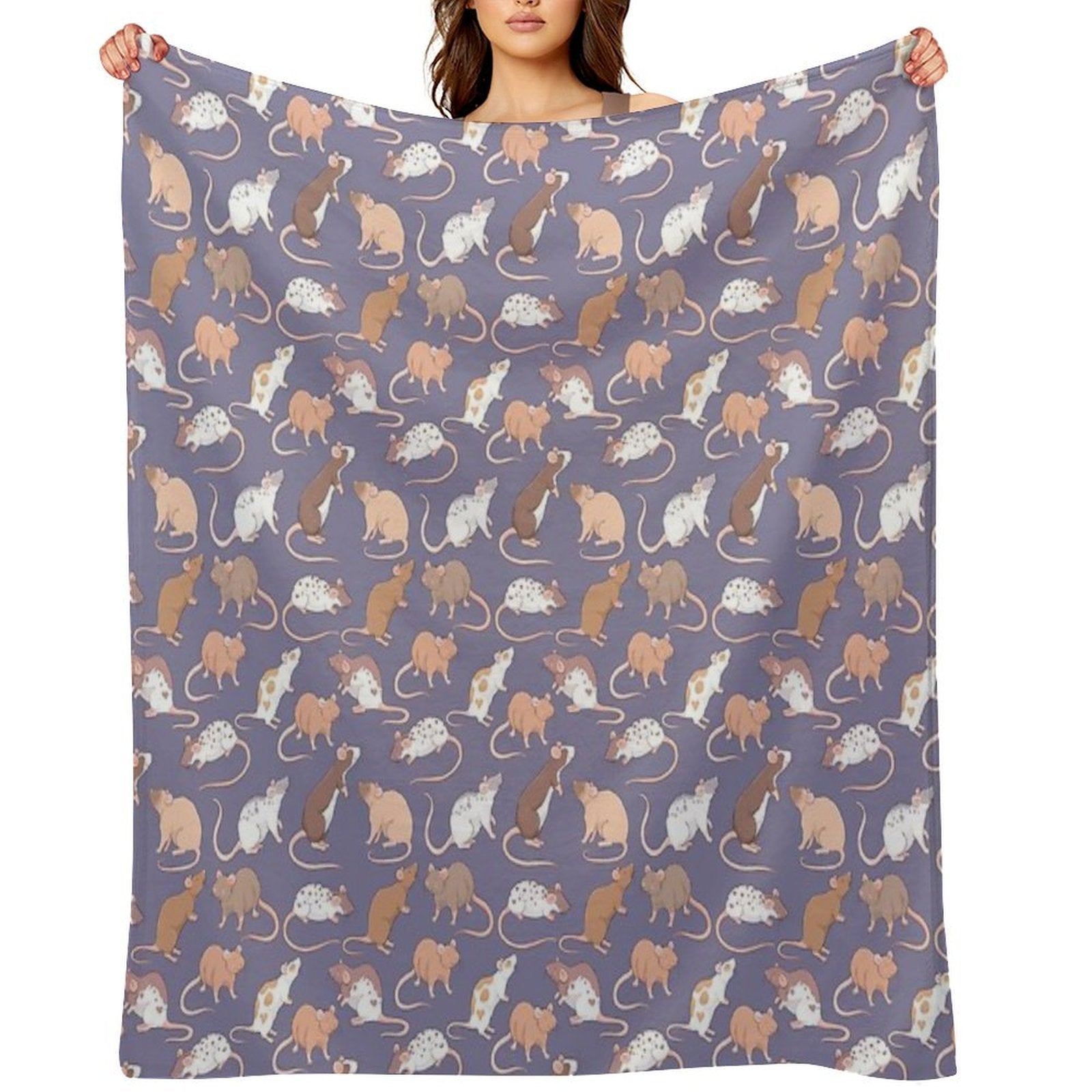 Cute Rattie Rats Against A Slate Grey Background by Whimsicolourart Travel-friendly Throw Blanket