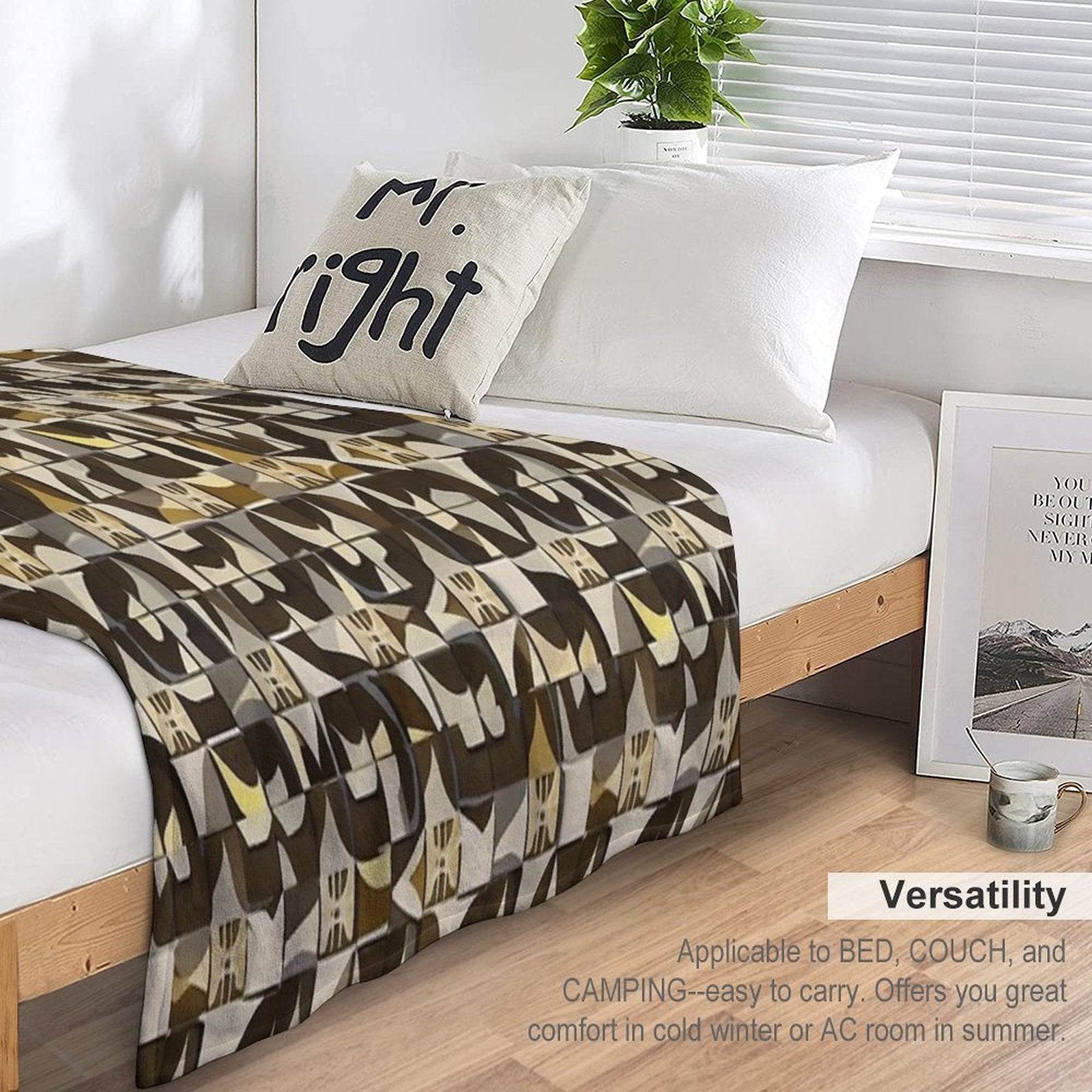 Retro Tile Pattern Brown Shades with Little White, Silver And Beige All-season Throw Blanket
