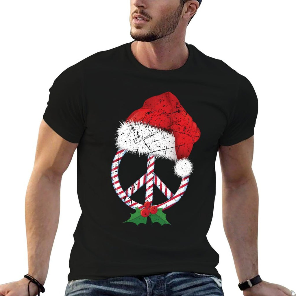 Christmas Peace Sign Santa Xmas Wreath Hippie Candy Cane  Quick-drying T-Shirt