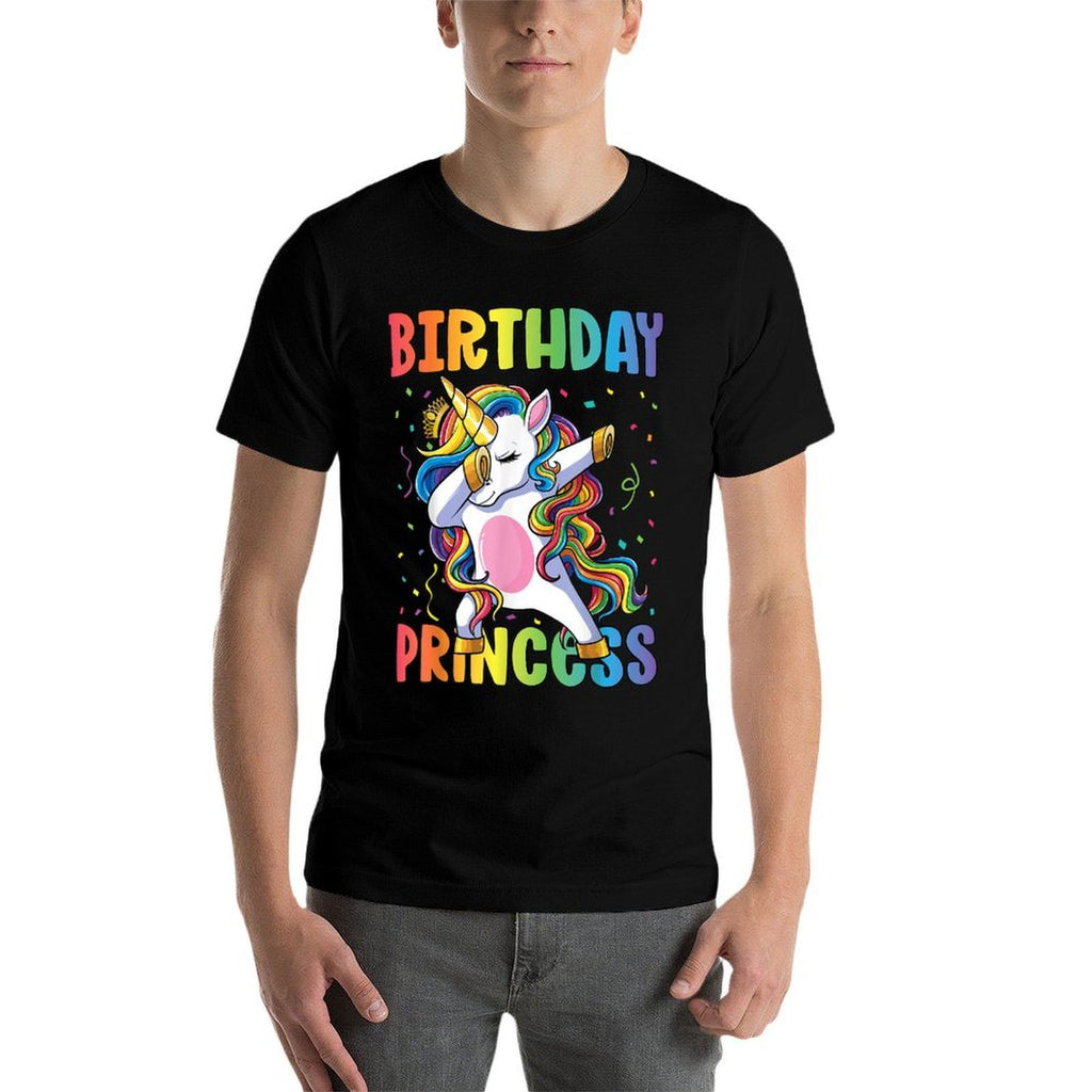 Birthday Princess Girl Kids Women Dabbing Unicorn Girl  Cotton T-Shirt