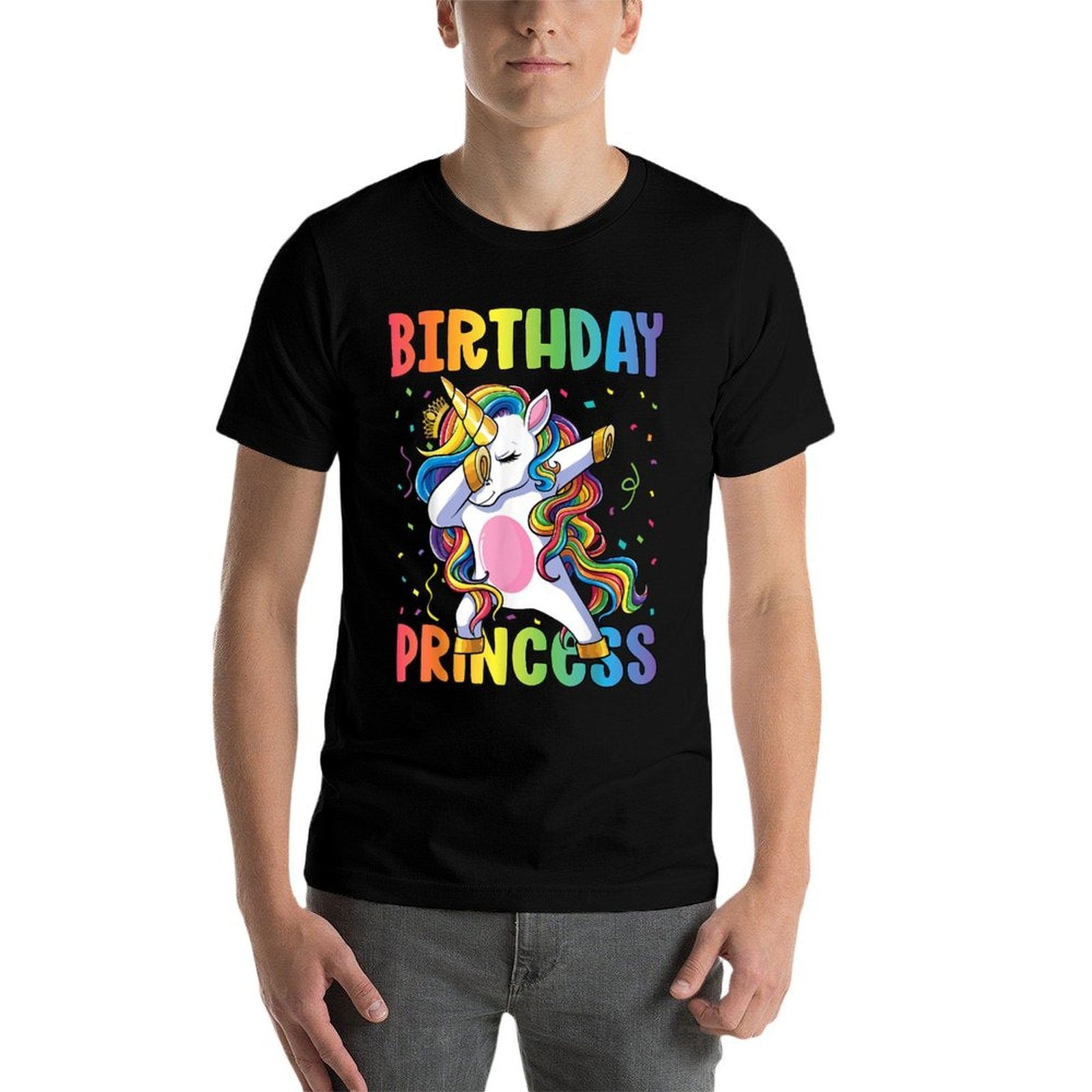 Birthday Princess Girl Kids Women Dabbing Unicorn Girl  Cotton T-Shirt