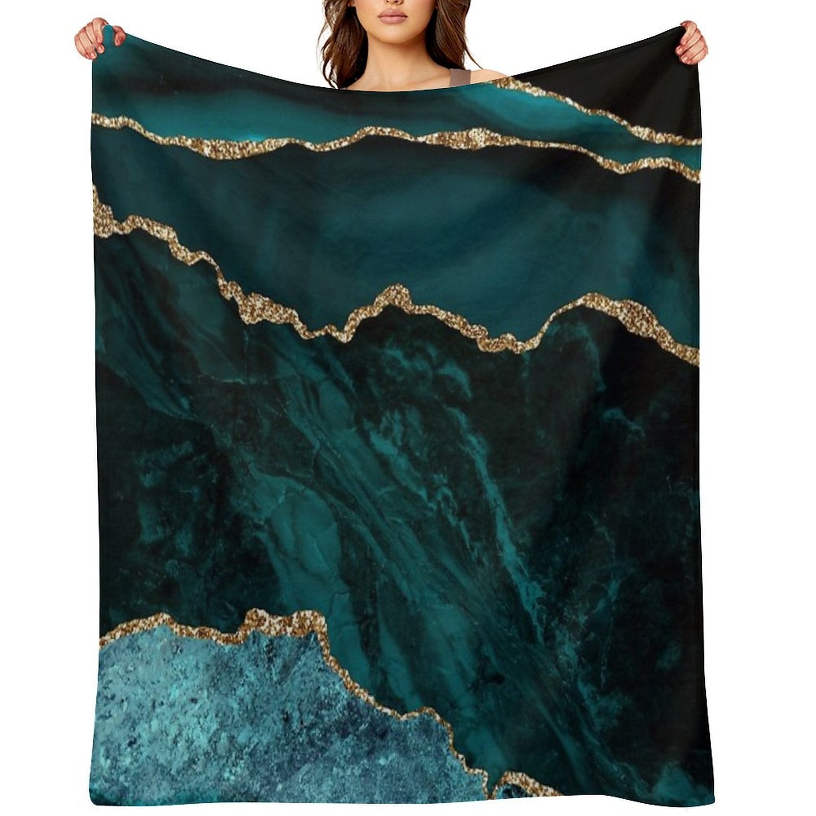 Amazing Blue And Teal Faux Malachite Marble Wrinkle-free Throw Blanket