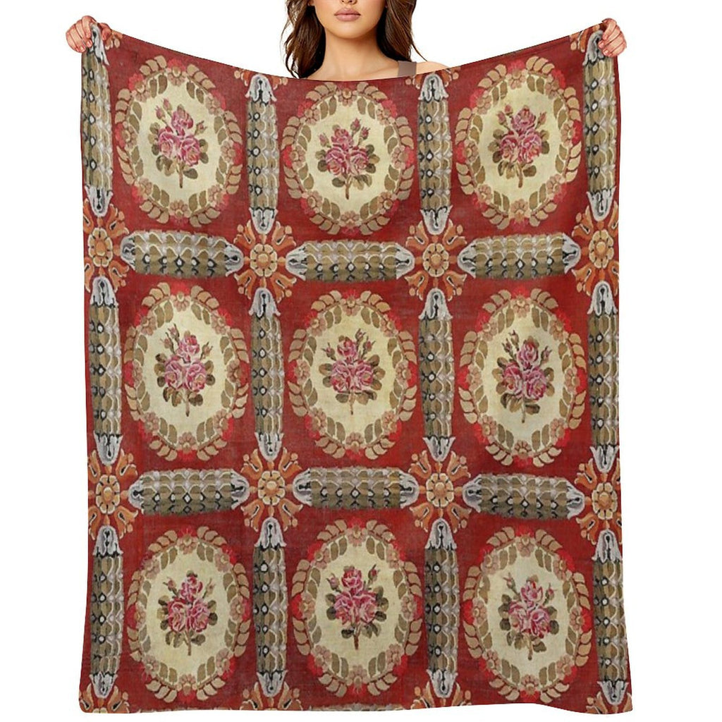 Aubusson 19th Century French Rug Print Easy Care Throw Blanket