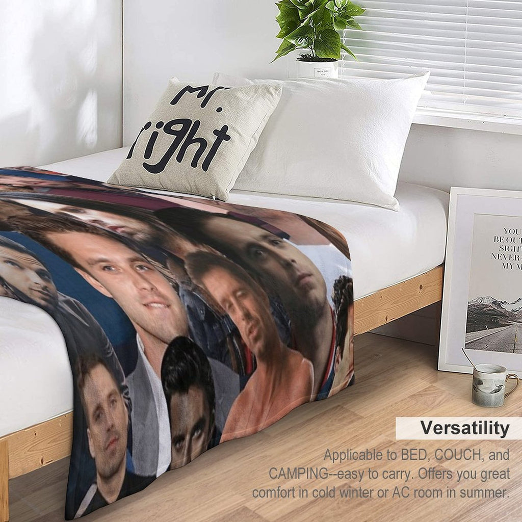 Sebastian Stan Photo Collage Handsome Guy Wrinkle-free Throw Blanket