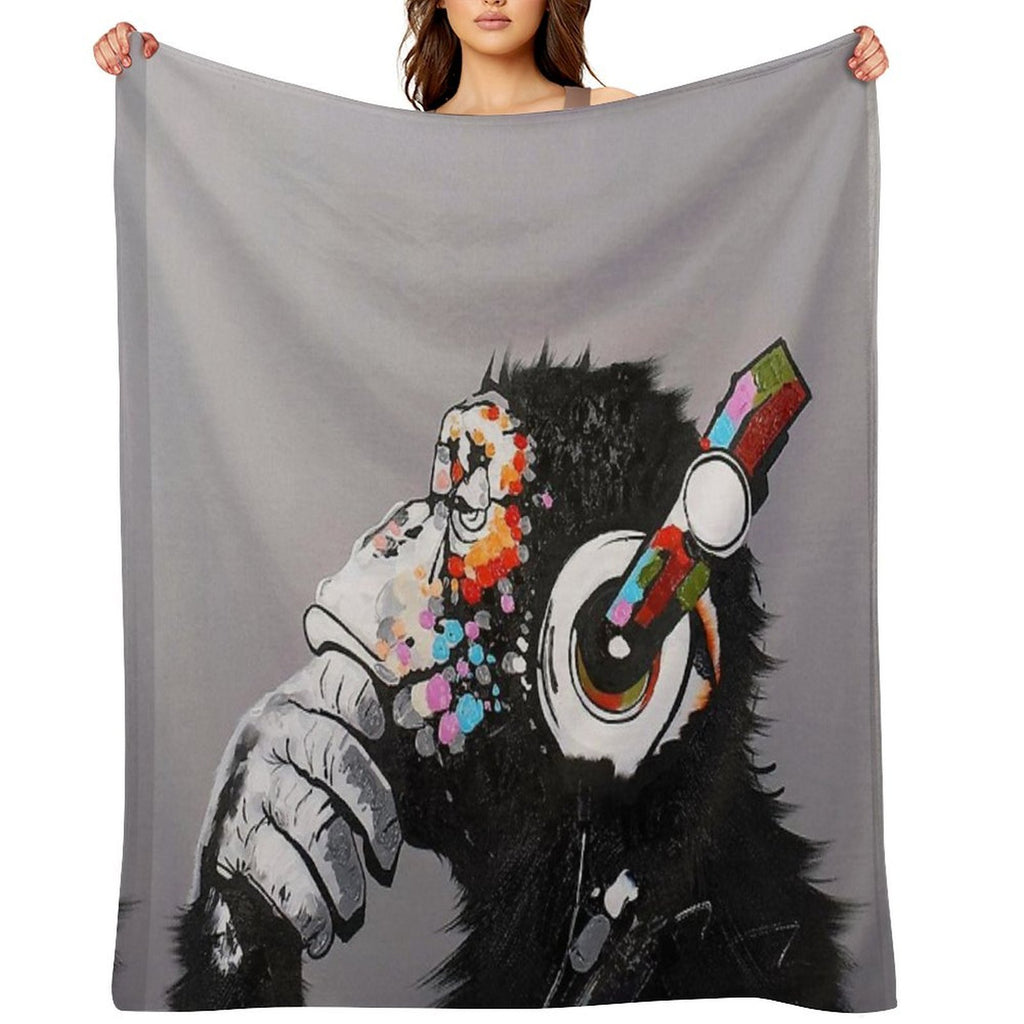 DJ Monkey With Headphones Thinking - Thinker Chimp Multi-functional Throw Blanket