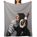 DJ Monkey With Headphones Thinking - Thinker Chimp Multi-functional Throw Blanket