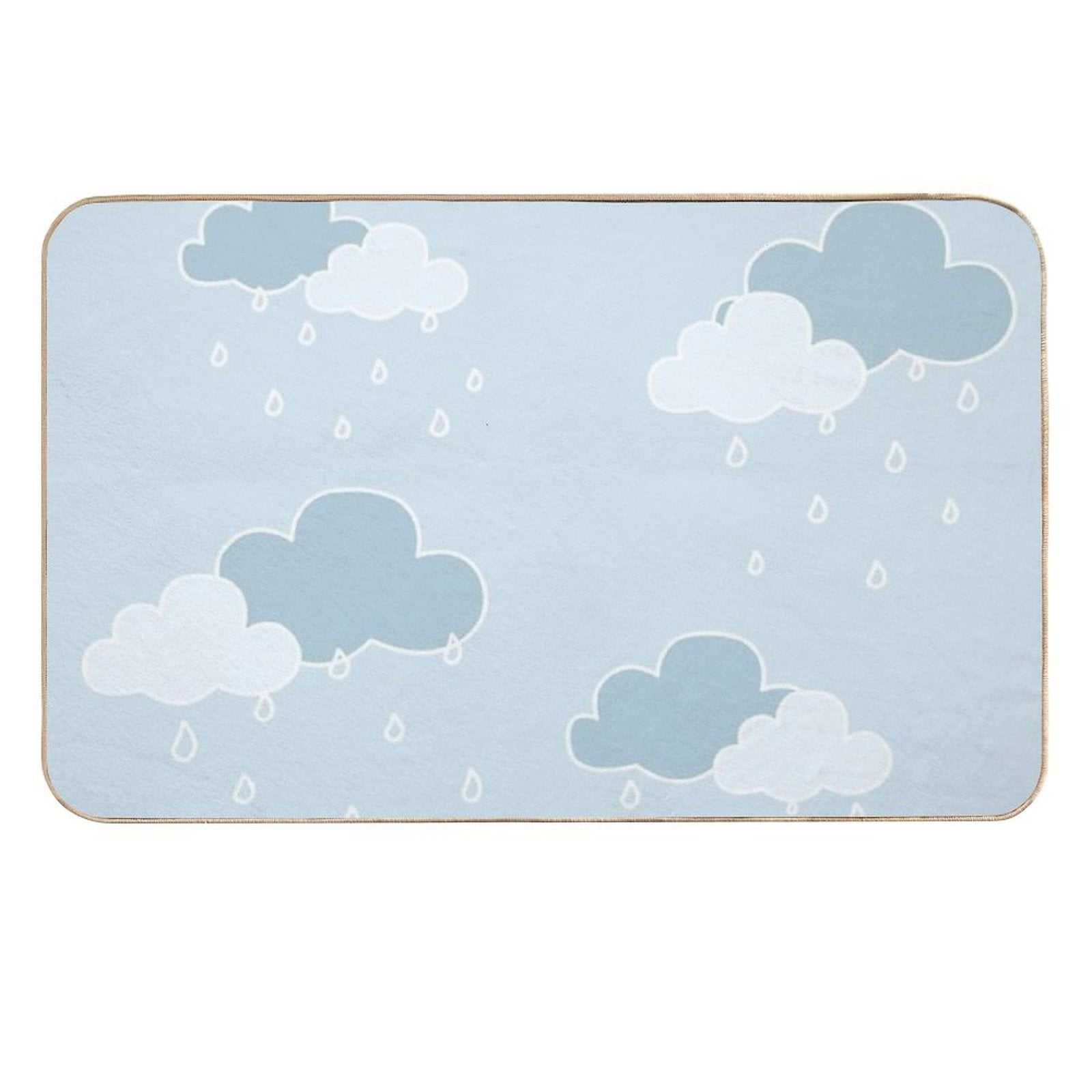 Clouds with Rain Drop Blue Background  Easy To Clean Bath Mat