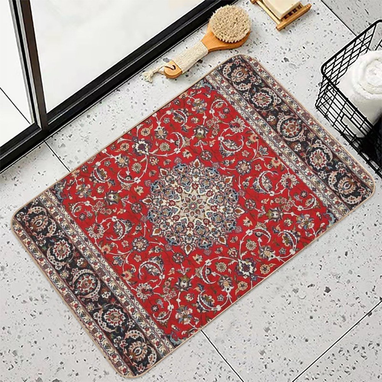 Fine Silk & Wool Isfahan Persian Rug Print  Toxin-Free Bath Mat