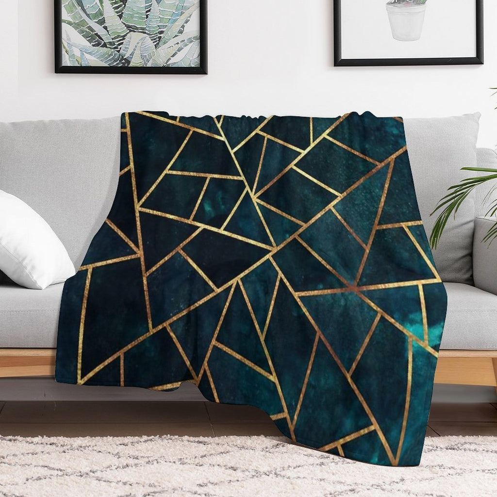 Deep Teal Geometric Anti-pilling Throw Blanket
