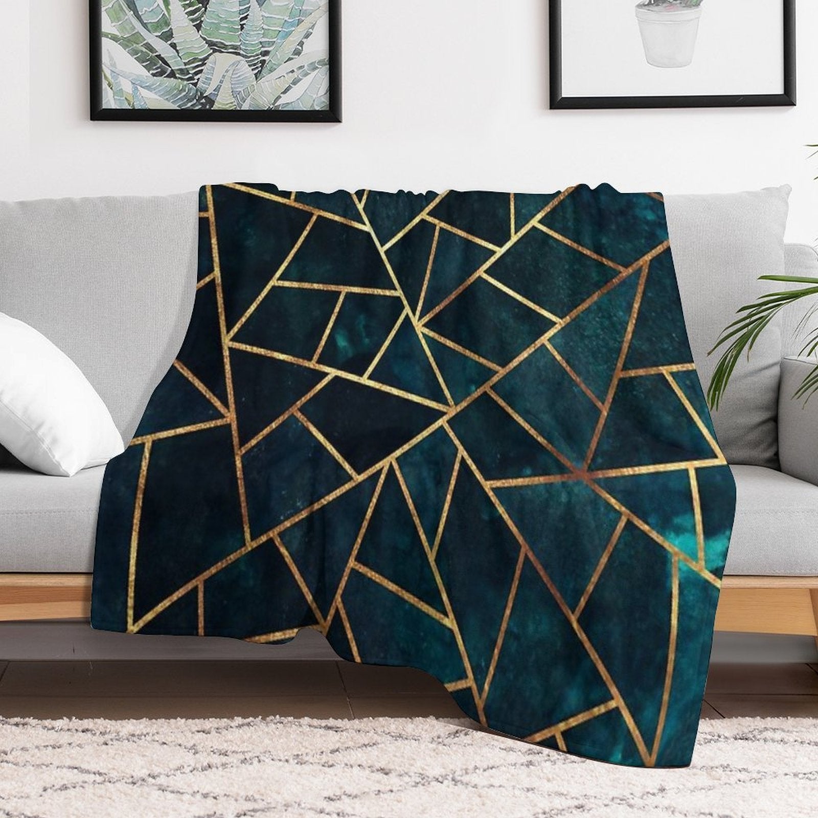Deep Teal Geometric Anti-pilling Throw Blanket