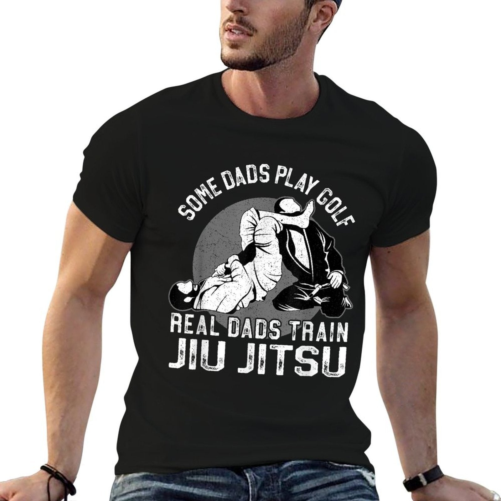Jiu Jitsu Dad Father Some Dads Play Golf Real Dads Train Jiu  Ribbed Collar T-Shirt
