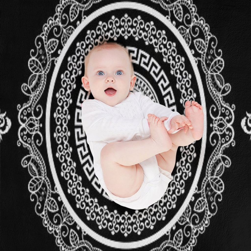 Baroque Ornate White Black Greek Key Travel-friendly Throw Blanket