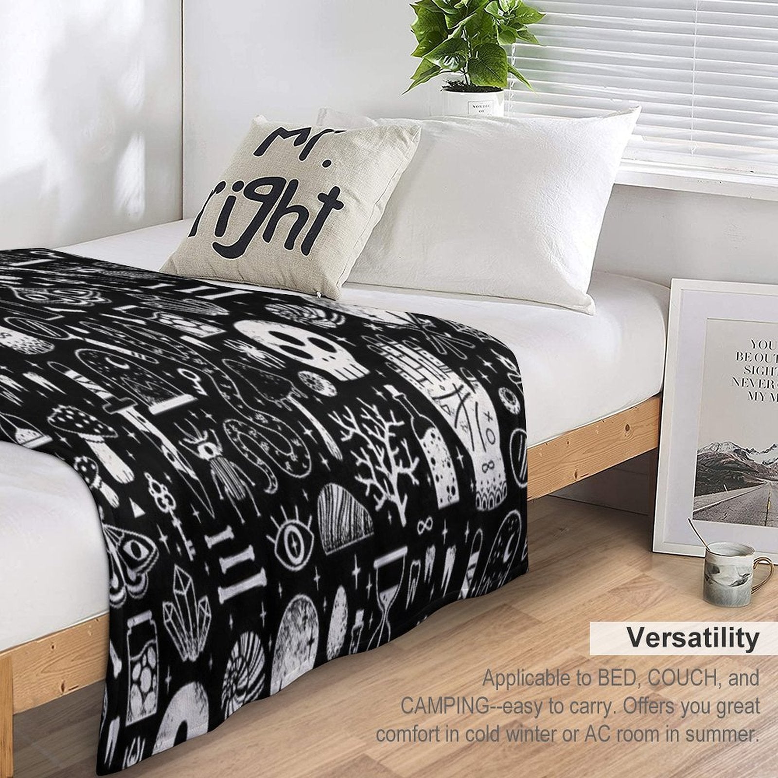Curiosities Bone Black Easy Care Throw Blanket