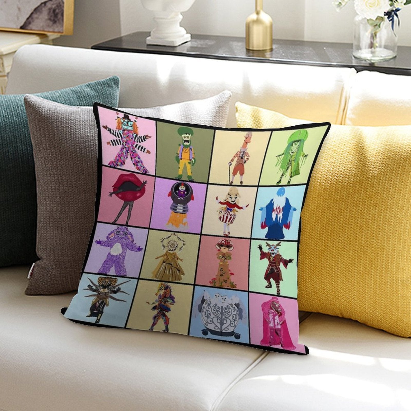 Masked Singer Season 4 - Hand Drawn Soft Skin-Friendly Throw Pillow