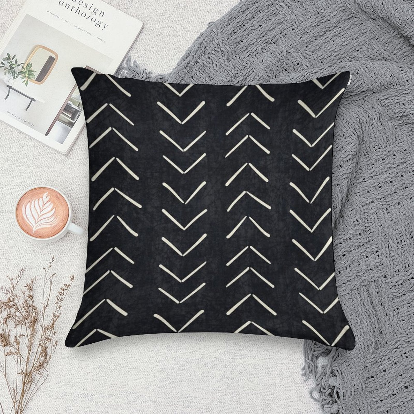 Boho Big Arrows in Black And White Soft Decorative Cover Throw Pillow