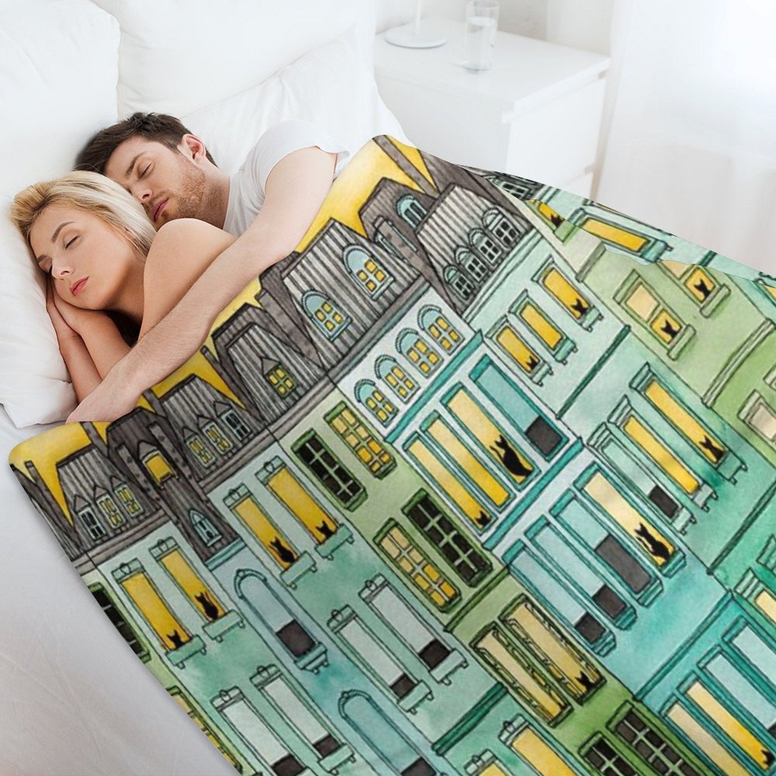 Cats in Green Townhouses Anti-pilling Throw Blanket