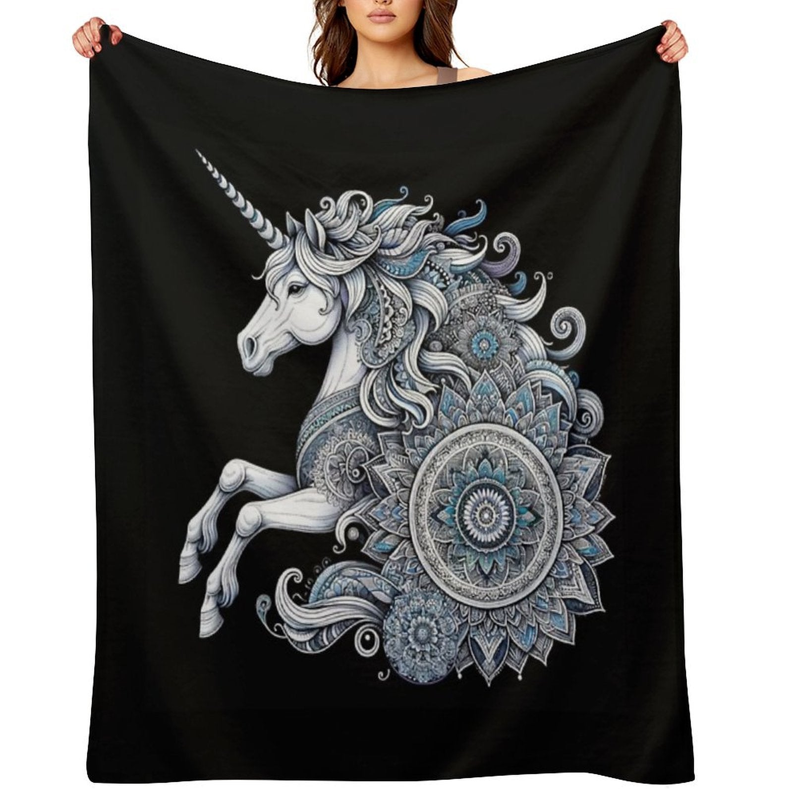 Unicorn Mandala Enchanted Purity Eco-conscious Throw Blanket