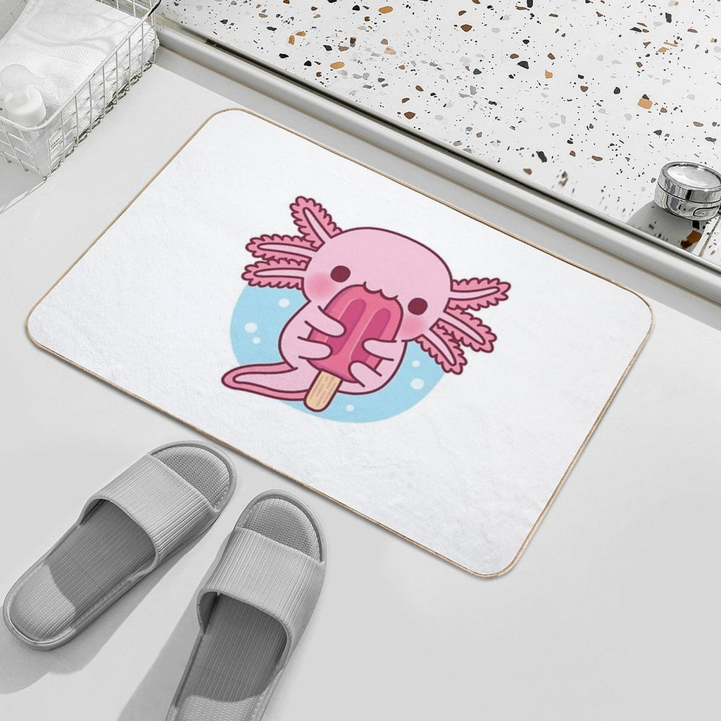 Cute Axolotl Eating Popsicle Ice Cream Durable Bath Mat