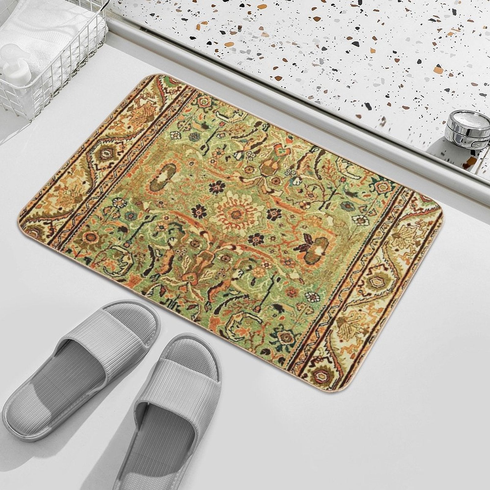 Antique Sultanabad Persian Rug Print  Toxin-Free Bath Mat