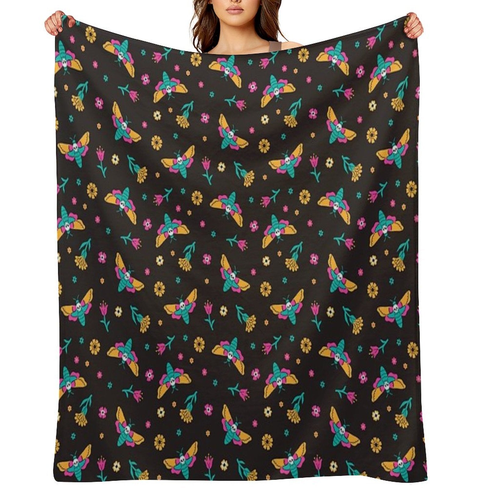 Death's Head Butterflies And Flowers Multi-functional Throw Blanket
