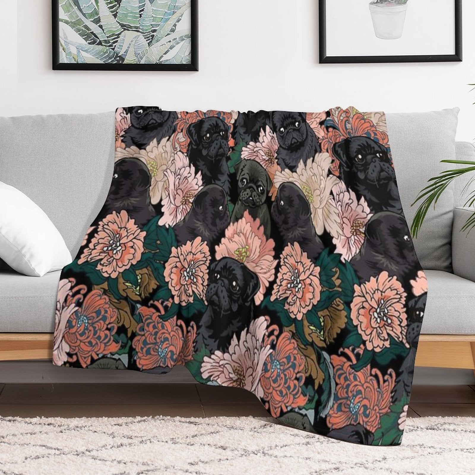 Because Black Pug Sustainable Throw Blanket