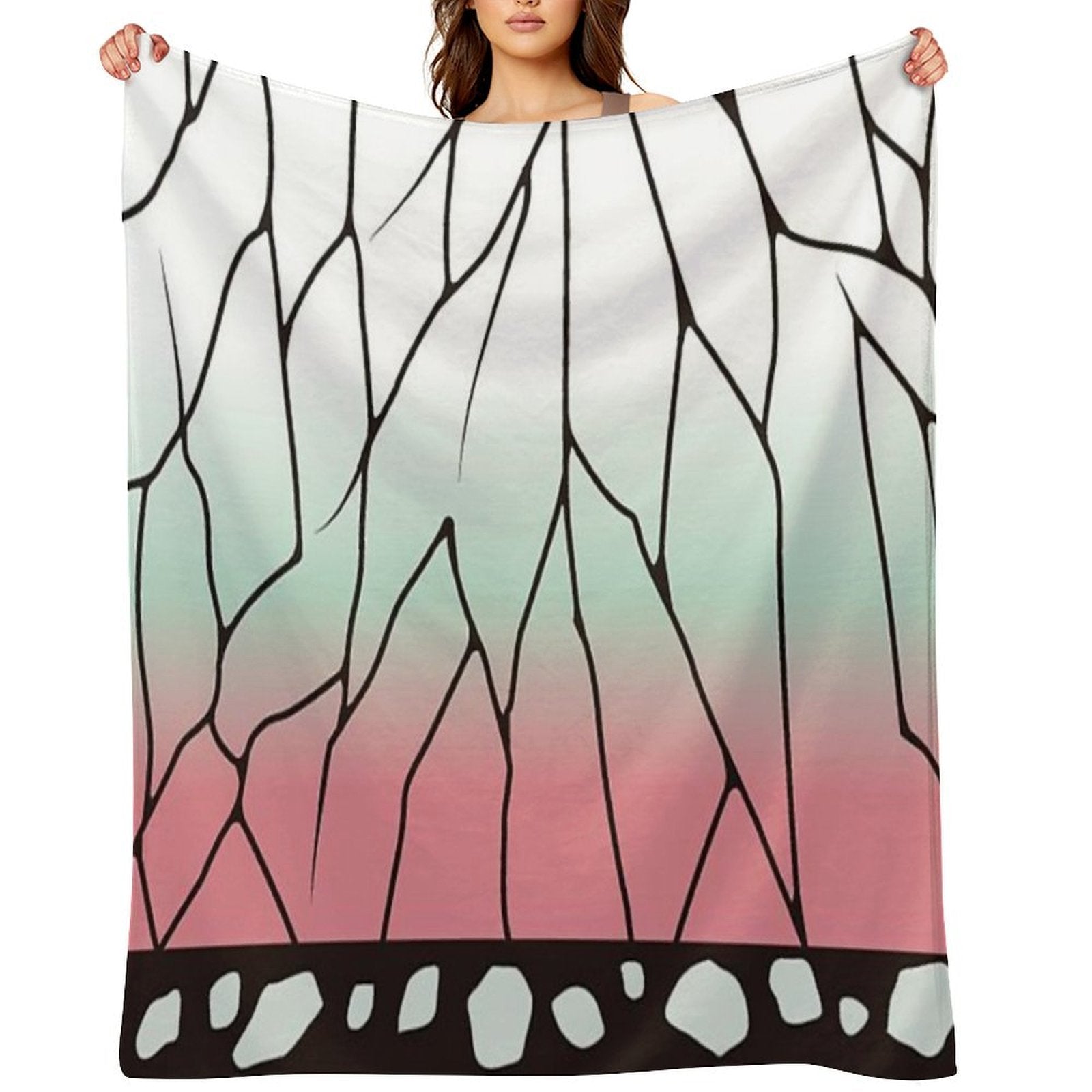 Demon Slayer Kocho Shinobu Japanese Pattern WAGARA of Butterfly Pattern Design. Velvety-soft Throw Blanket