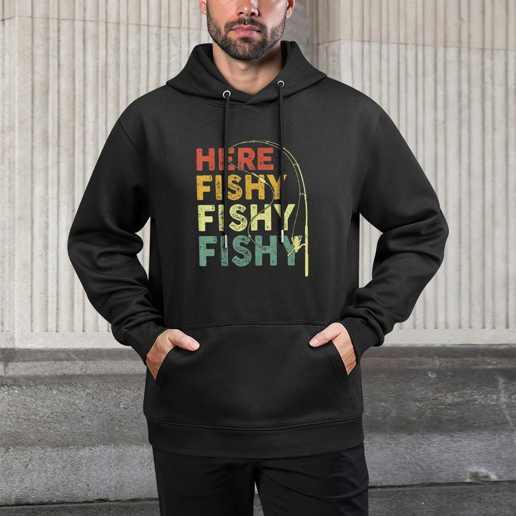 Fishing Here-Fishy Funny Bass Fish Dad Breathable Fabric Hoodie